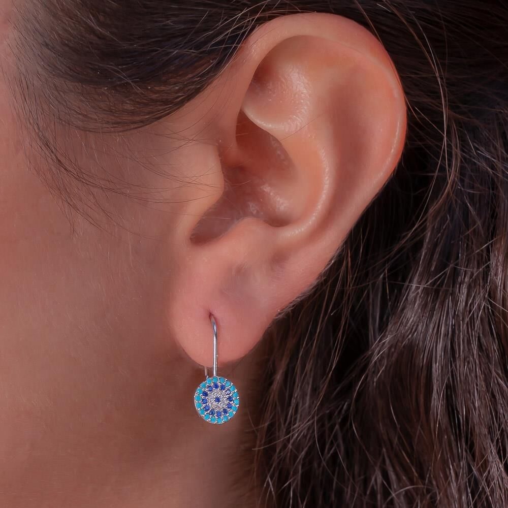 Nazar Boncuğu Tasarımlı Çengelli 925 Ayar Gümüş Küpe