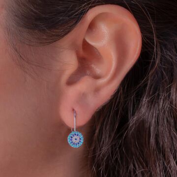 Nazar Boncuğu Tasarımlı Çengelli 925 Ayar Gümüş Küpe