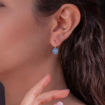 Nazar Boncuğu Tasarımlı Çengelli 925 Ayar Gümüş Küpe