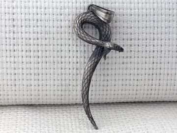 Üç Boyutlu Kara Mamba Yılan Figürlü 925 Ayar Gümüş Kolye Ucu