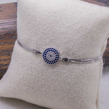 925 Ayar Gümüş Zirkon Taşlı Nazar  Bileklik