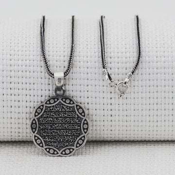 Ayetel Kürsi Dua Yazılı Kalın Zincirli 925 Ayar Gümüş Kolye