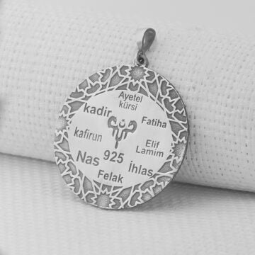 Fatiha İhlas Felak Yazılı 8 Dualı 925 Ayar Erkek Gümüş Kolye Ucu