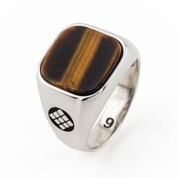 Kaplangözü Taşlı Desenli 925 Ayar Gümüş Erkek Yüzük