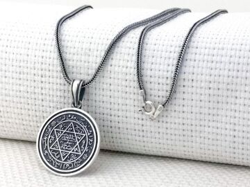 Hz Süleyman Mührü Yuvarlak 925 Ayar Gümüş Kolye