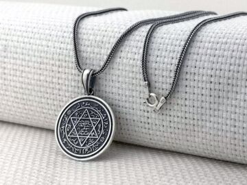 Hz Süleyman Mührü Yuvarlak 925 Ayar Gümüş Kolye