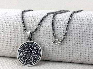 Hz Süleyman Mührü Yuvarlak 925 Ayar Gümüş Kolye