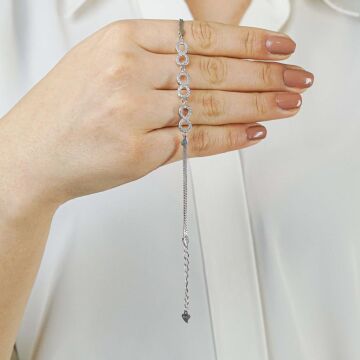 925 Ayar Gümüş Zirkon Taşlı Sonsuzluk Bayan  Bileklik