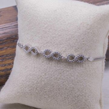 925 Ayar Gümüş Zirkon Taşlı Sonsuzluk Bayan  Bileklik