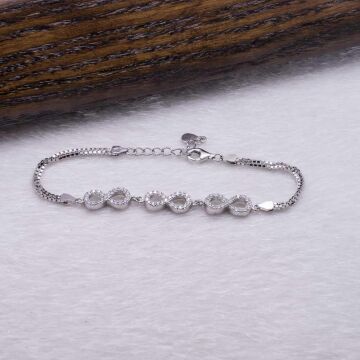 925 Ayar Gümüş Zirkon Taşlı Sonsuzluk Bayan  Bileklik