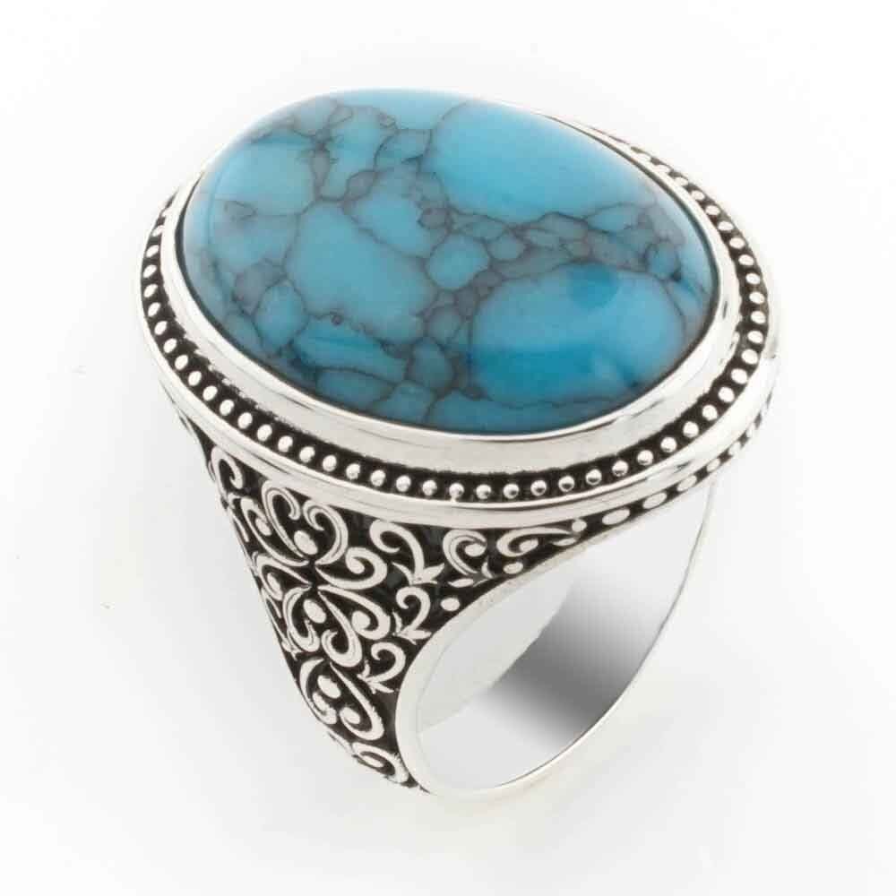 925 Ayar Gümüş Oval Firuze Taşlı Erkek Yüzük