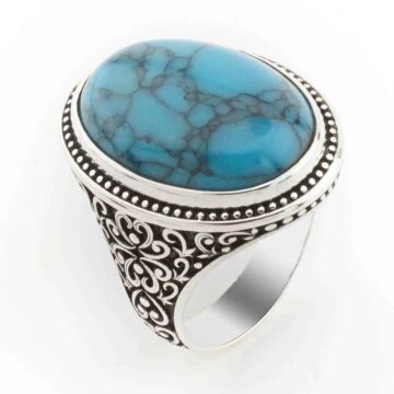 925 Ayar Gümüş Oval Firuze Taşlı Erkek Yüzük