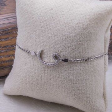 925 Ayar Gümüş Zirkon Taşlı  Vav Figürlü  Bayan  Bileklik