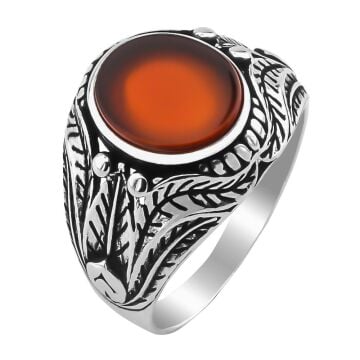 Kırmızı Akik Taşlı 925 Ayar Gümüş Yüzük