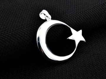 Büyük Boy Şanlı Ay Yıldızımız Tasarımlı 925 Ayar Gümüş Kolye Ucu
