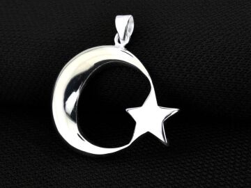 Büyük Boy Şanlı Ay Yıldızımız Tasarımlı 925 Ayar Gümüş Kolye Ucu