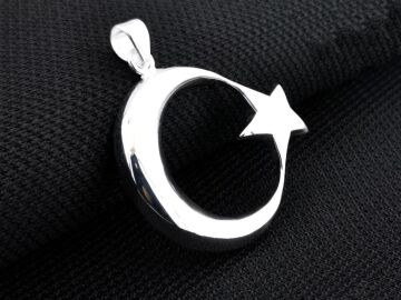 Büyük Boy Şanlı Ay Yıldızımız Tasarımlı 925 Ayar Gümüş Kolye Ucu