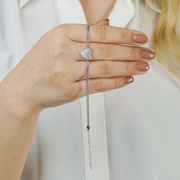 925 Ayar Gümüş Taşlı Kalp Bileklik Model 8