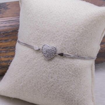 925 Ayar Gümüş Taşlı Kalp Bileklik Model 8