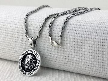 Aslan Figürlü Kral Zincirli Yuvarlak 925 Ayar Gümüş Kolye
