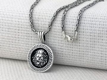 Aslan Figürlü Kral Zincirli Yuvarlak 925 Ayar Gümüş Kolye