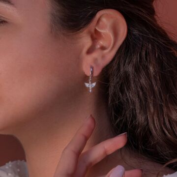 Melek Figürlü Sallantılı 925 Ayar Gümüş Küpe