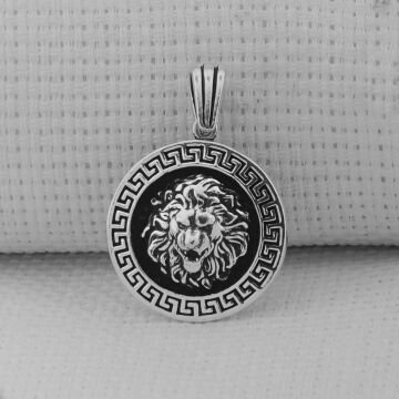 Aslan Figürlü Yuvarlak 925 Ayar Gümüş Kolye Ucu