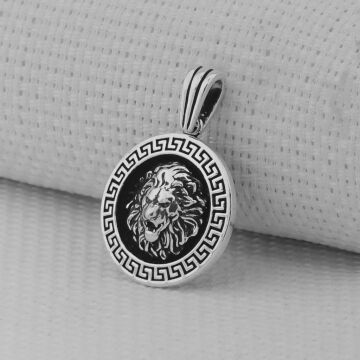 Aslan Figürlü Yuvarlak 925 Ayar Gümüş Kolye Ucu