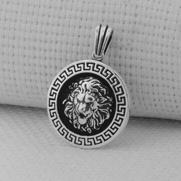 Aslan Figürlü Yuvarlak 925 Ayar Gümüş Kolye Ucu