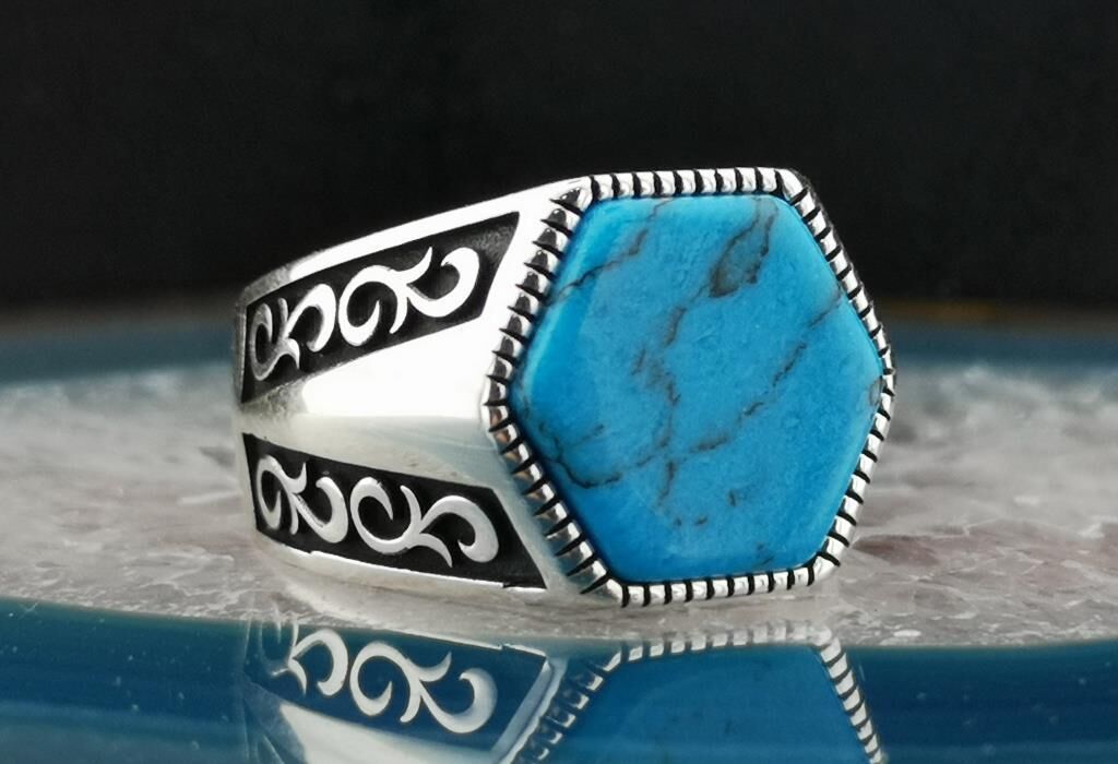 Özel Tasarım Mavi Firuze Taşlı  925 Ayar Gümüş Yüzük