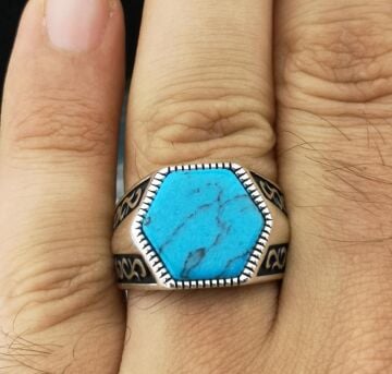 Özel Tasarım Mavi Firuze Taşlı  925 Ayar Gümüş Yüzük