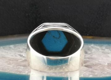 Özel Tasarım Mavi Firuze Taşlı  925 Ayar Gümüş Yüzük