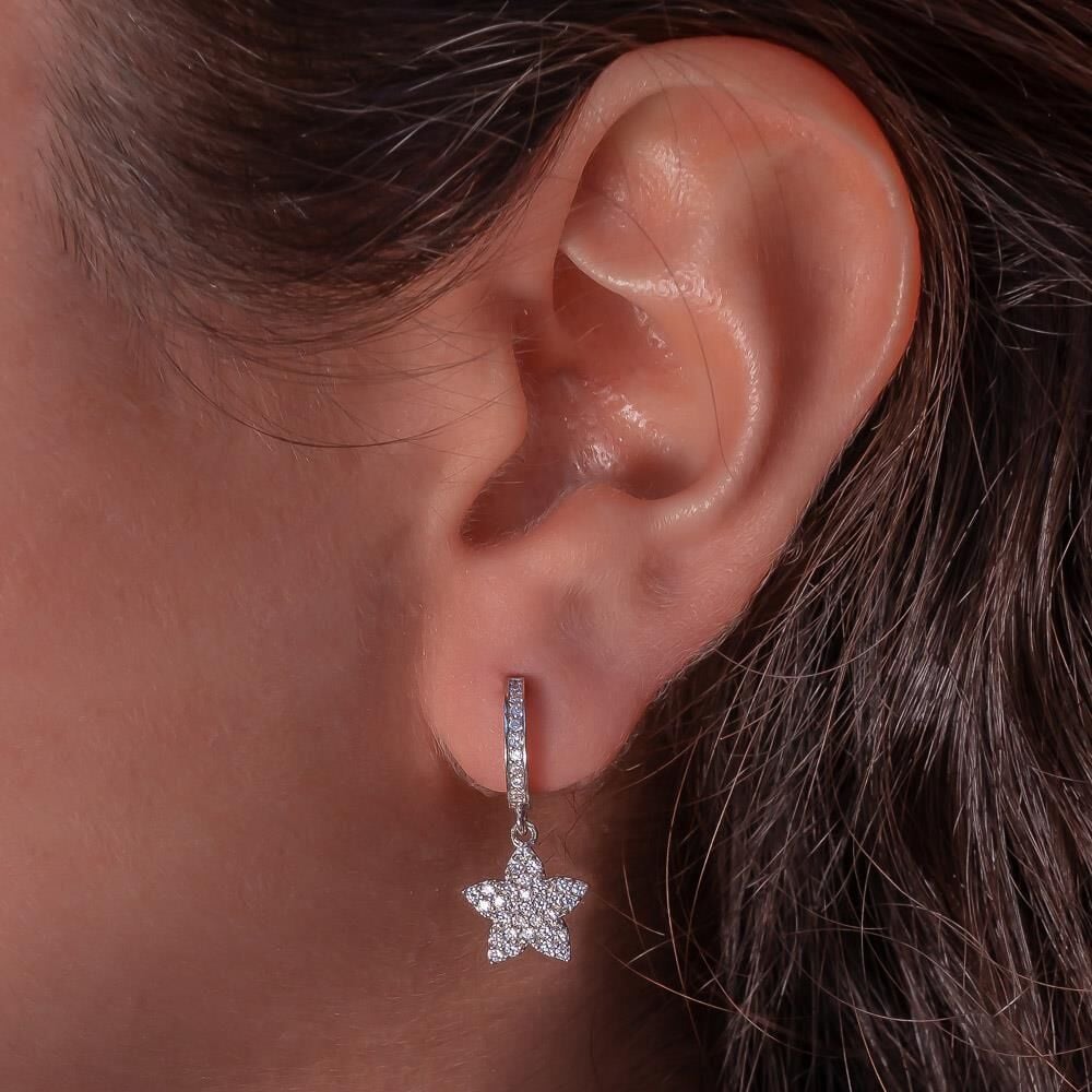 Yıldız Figürlü Zirkon Taşlı Sallantılı 925 Ayar Gümüş Küpe