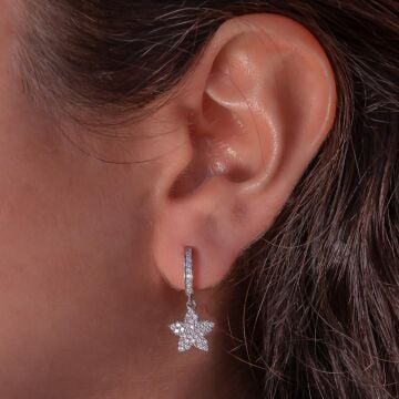 Yıldız Figürlü Zirkon Taşlı Sallantılı 925 Ayar Gümüş Küpe