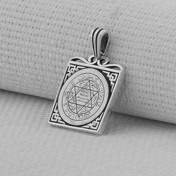 Hz Süleyman Mührü Kare Model 925 Ayar Gümüş Kolye Ucu