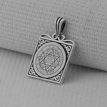 Hz Süleyman Mührü Kare Model 925 Ayar Gümüş Kolye Ucu