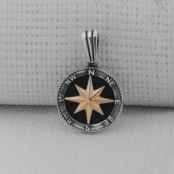 Pusula 925 Ayar Erkek Gümüş Kolye Ucu