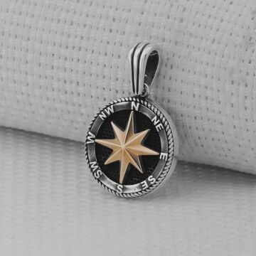 Pusula 925 Ayar Erkek Gümüş Kolye Ucu