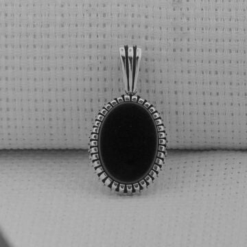 Siyah Oniks Taşlı Oval 925 Ayar Erkek Gümüş Kolye ucu