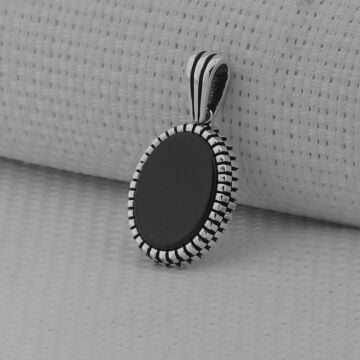 Siyah Oniks Taşlı Oval 925 Ayar Erkek Gümüş Kolye ucu