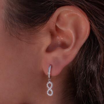 Sonsuzluk Tasarımlı Zirkon Taşlı Sallantılı 925 Ayar Gümüş Küpe