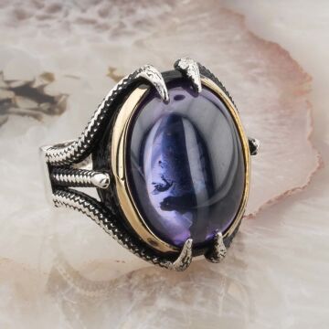 Mor Zirkon Bombe Taşlı Pençeli Gümüş Yüzük