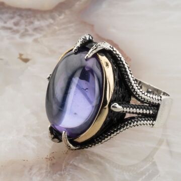 Mor Zirkon Bombe Taşlı Pençeli Gümüş Yüzük