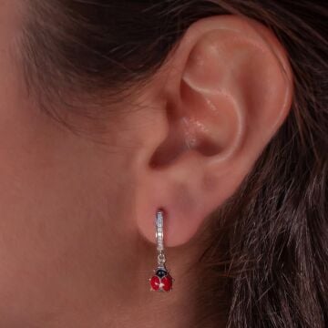 Uğur Böceği Figürlü Sallantılı 925 Ayar Gümüş Küpe