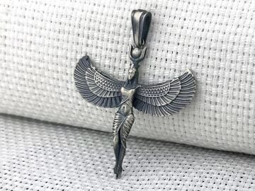 Antik Mısır Tanrıçası İsis Figürlü 3 Boyutlu 925 Ayar Gümüş Kolye Ucu