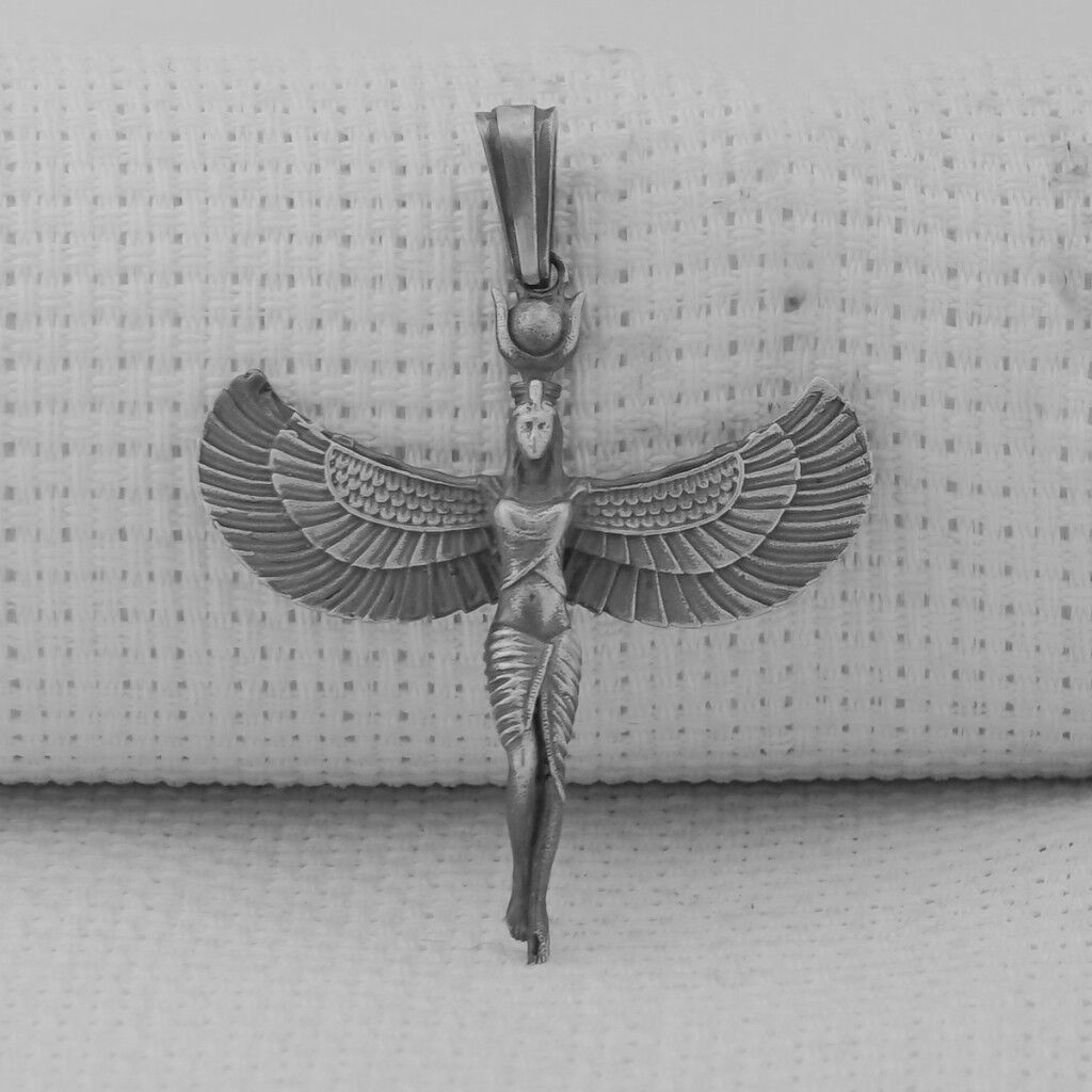 Antik Mısır Tanrıçası İsis Figürlü 3 Boyutlu 925 Ayar Gümüş Kolye Ucu