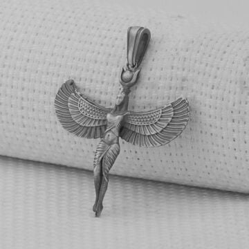 Antik Mısır Tanrıçası İsis Figürlü 3 Boyutlu 925 Ayar Gümüş Kolye Ucu