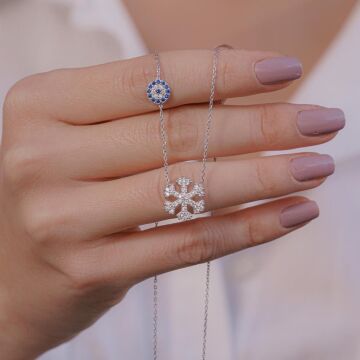 Kar Tanesi Nazar Boncuğu Tasarımlı 925 Ayar Gümüş Kadın Kolye