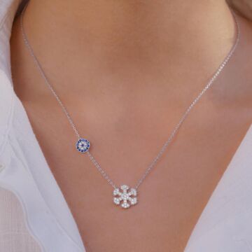 Kar Tanesi Nazar Boncuğu Tasarımlı 925 Ayar Gümüş Kadın Kolye