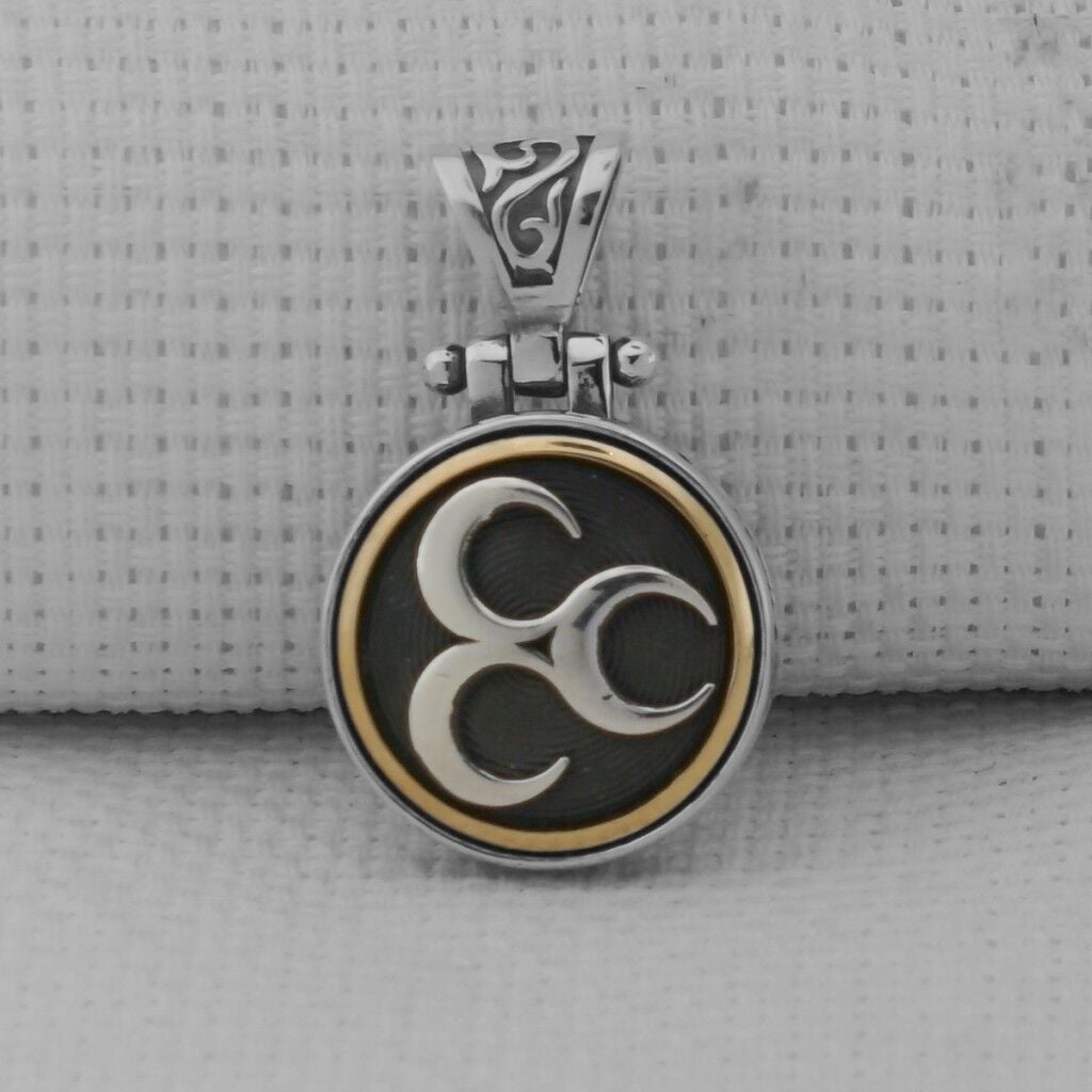 Üç Hilal Ortası Dönen 925 Ayar Gümüş Kolye Ucu